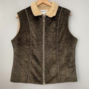 Bagatelle Vest Size Large Brown Snakeskin Zip Sherpa Lined Goblincore Whimsigoth